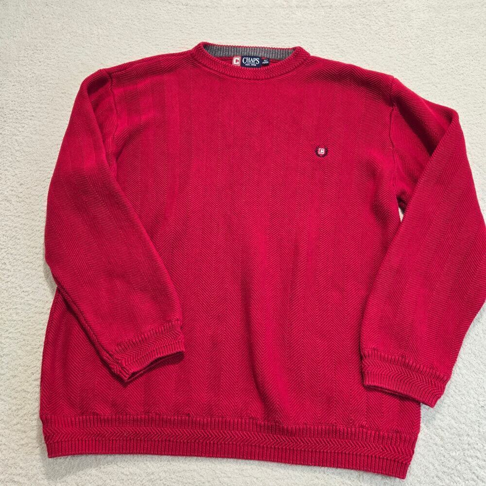 Chaps Men's Red Cable Knit Crew Neck Sweater 100% Cotton Size XL